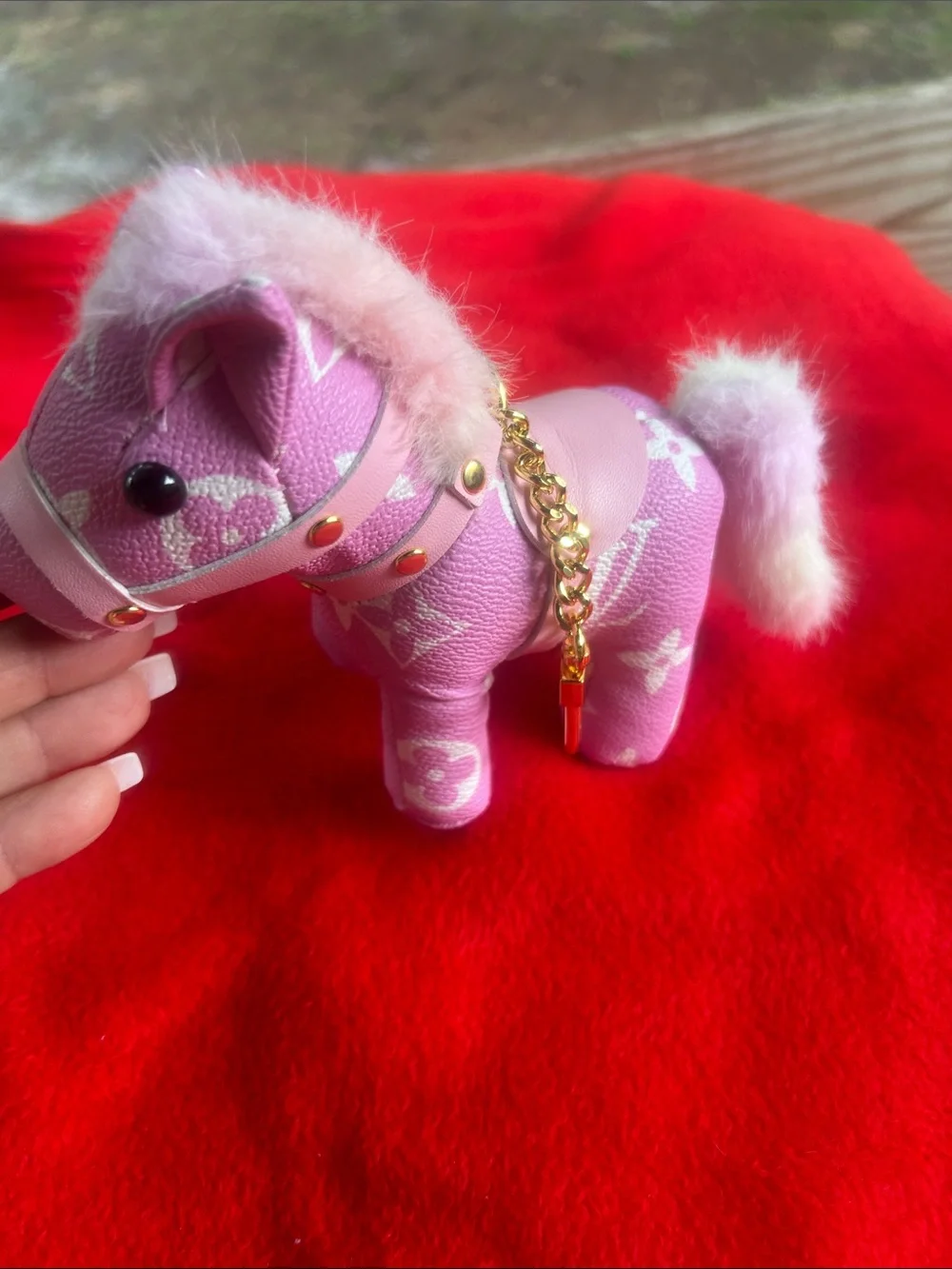 Designer-Style Pink Pony Bag Charm Keychain